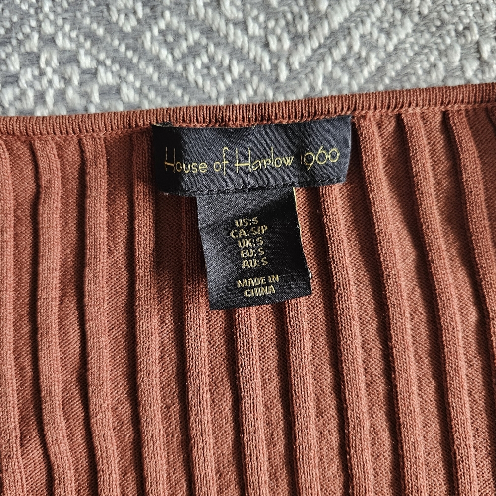 House Of Harlow 1960 Long Sleeve Ribbed O Ring Midi Dress Rust Orange - Fall - S - Picture 6 of 16